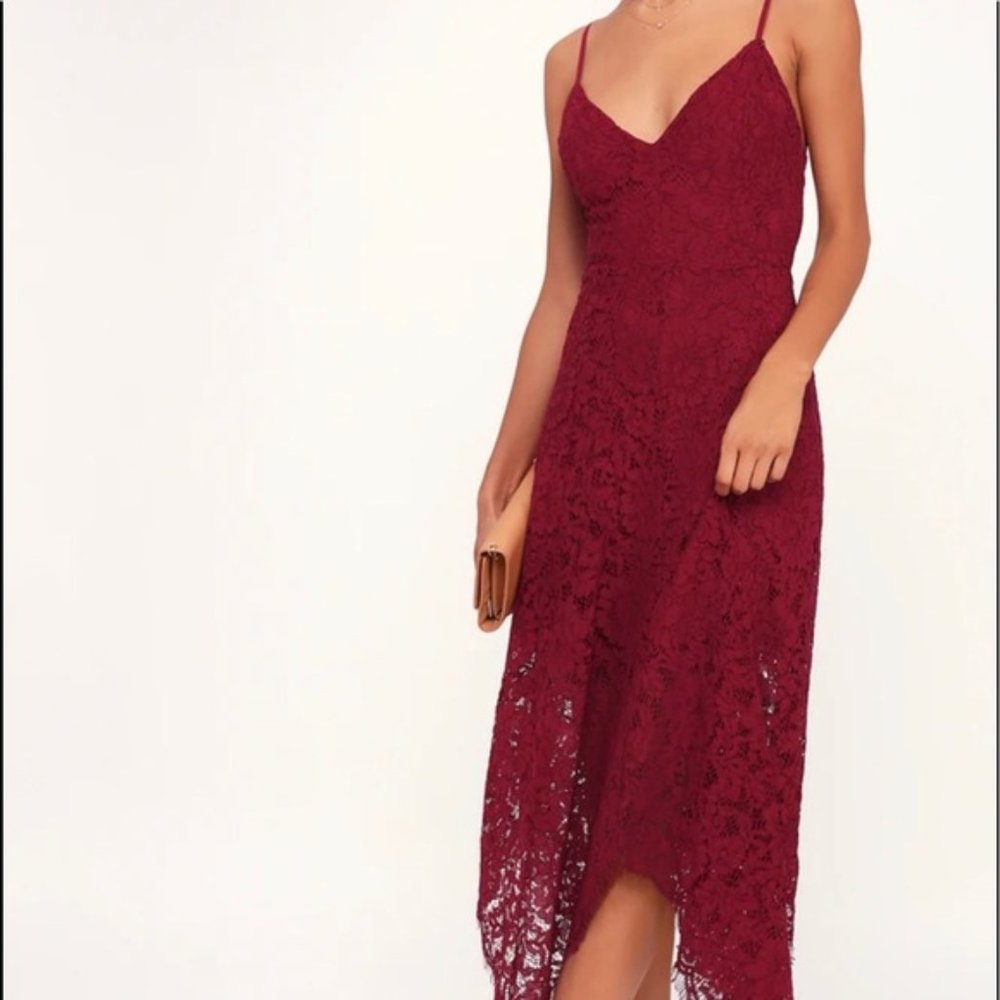 Lulus One Wish Burgundy Lace Midi Dress Sz M NWT